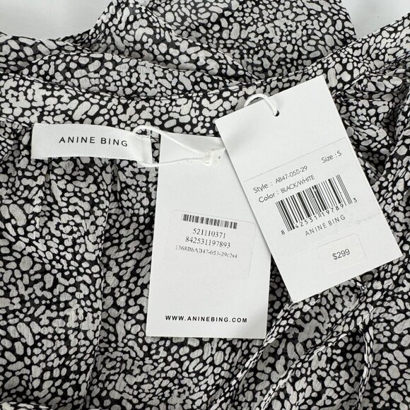 Anine Bing NEW Abigail 100% Silk Abstract Print Blouse Black White Small Sheer - Picture 7 of 12